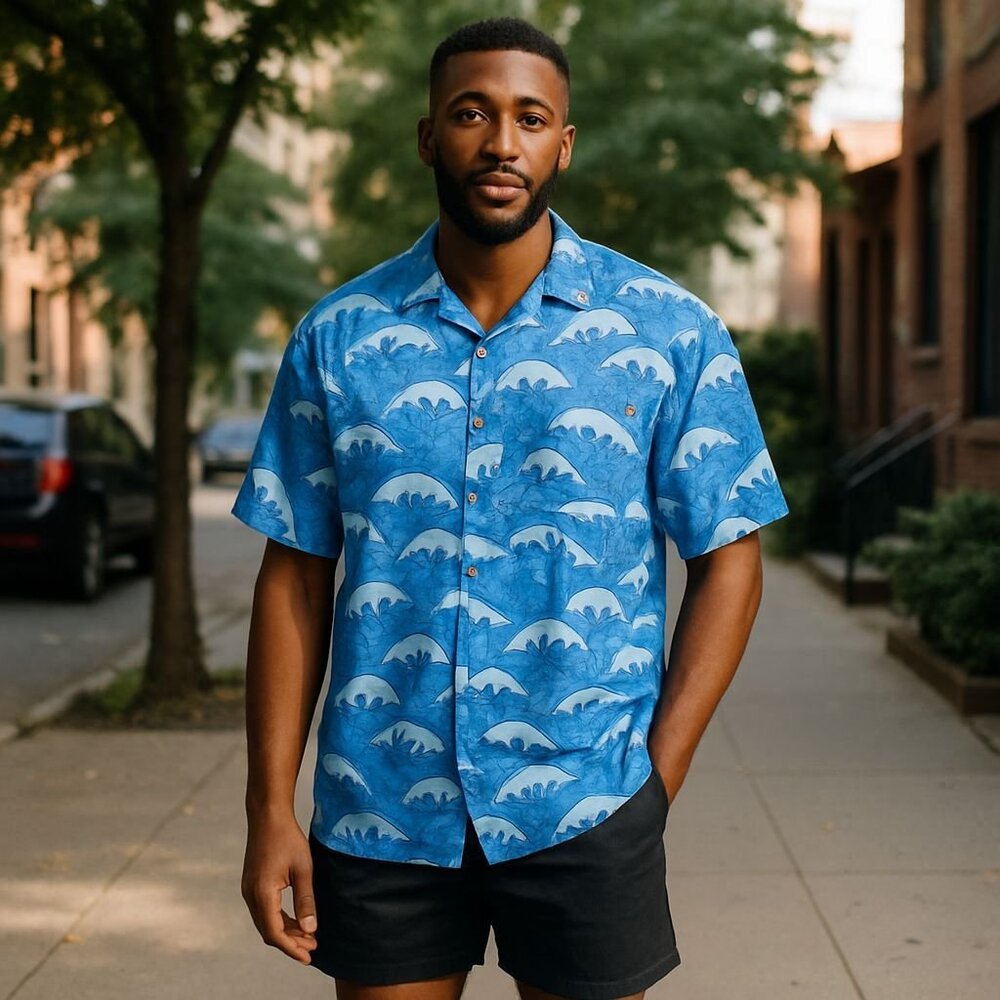 RSVLTS Men's Blue Shortsleeve Kunuflex Fabric Hawaiian/Resort Shirt XXL